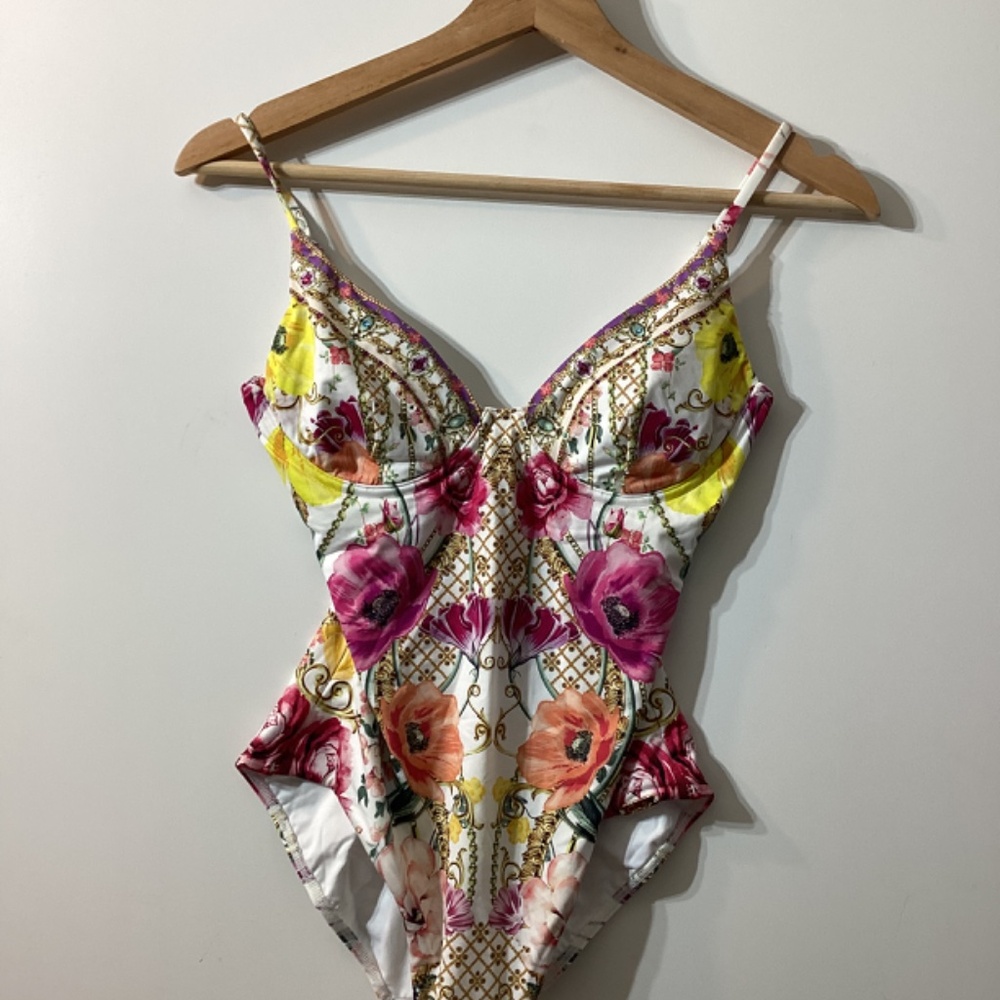 Camilla Floral One-Piece Swimsuit in Pink, Yellow, Orange - Picture 4 of 11